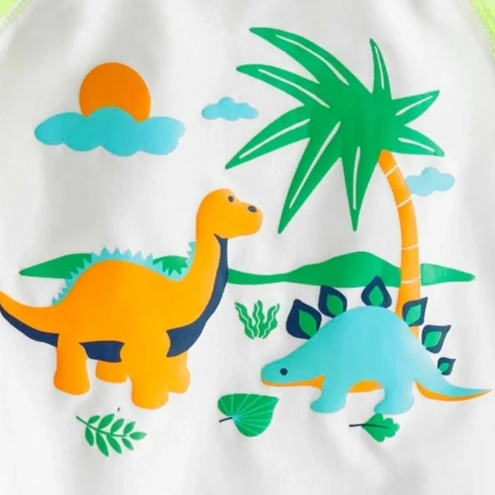 Short Sleeve Rash Guard Cartoon Dinosaur Swim Shirt - 2T Kids